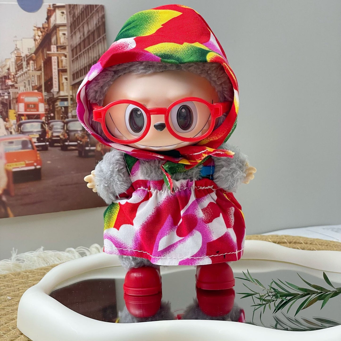 (only-clothes) Labubu One-piece Hat Set Only Clothes First and Second Generation Labubu Cute Baby Clothes Red Floral Doll Dress