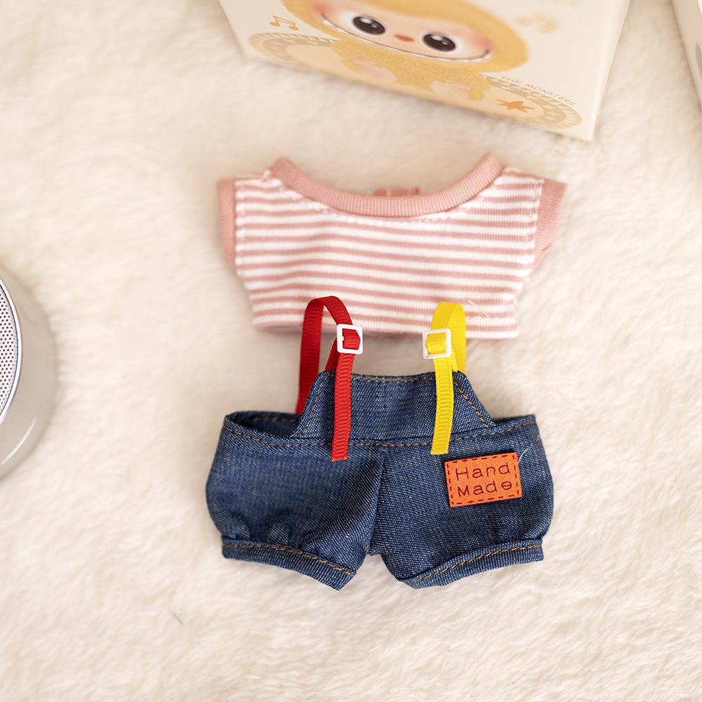 Labubu Plush Doll Clothes T-Shirt with Denim Overalls Labubu Plush Toy Doll Accessories Clothes