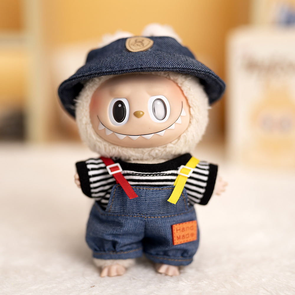Labubu Plush Doll Clothes T-Shirt with Denim Overalls Labubu Plush Toy Doll Accessories Clothes