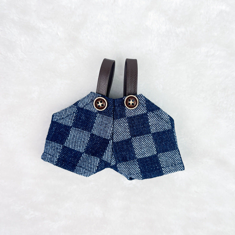 (only-clothes) Only Selling Clothes] 17cm Pendant Blind Box Labubu Doll Clothes Keychain Labubu Plush Doll Denim Clothes Cute