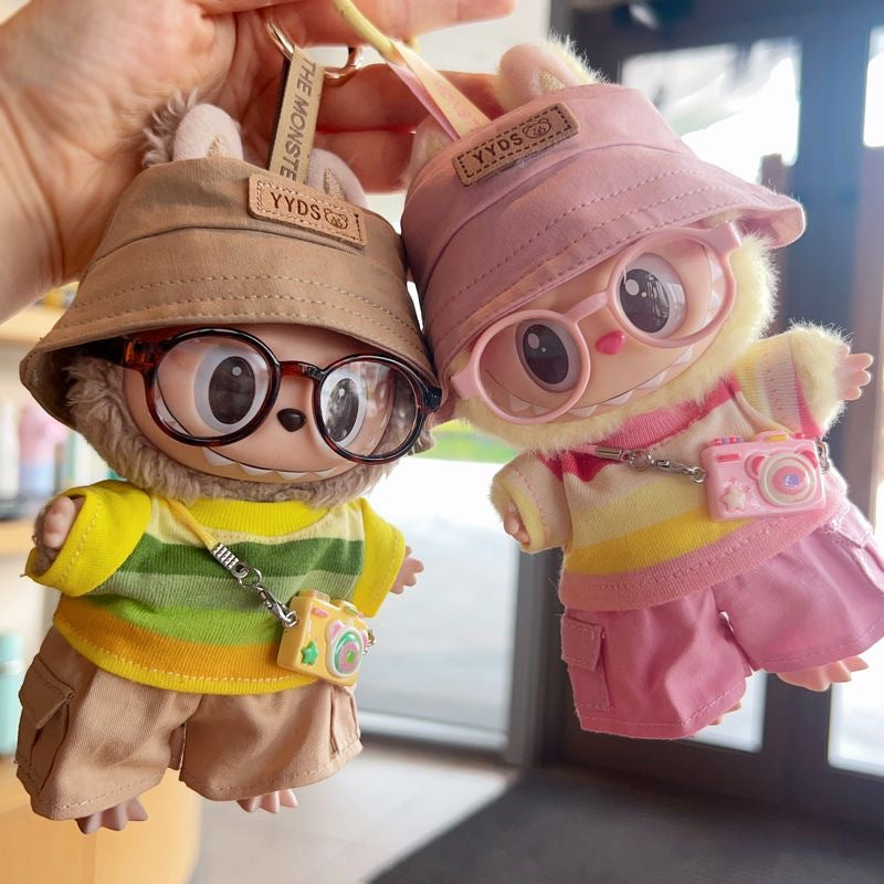 (only-clothes) First, Second, and Third Generation Labubu Summer T-Shirt Dress-Up Fisherman Hat Clothes Hot-Selling Standing Dress-Up Pendant Accessories