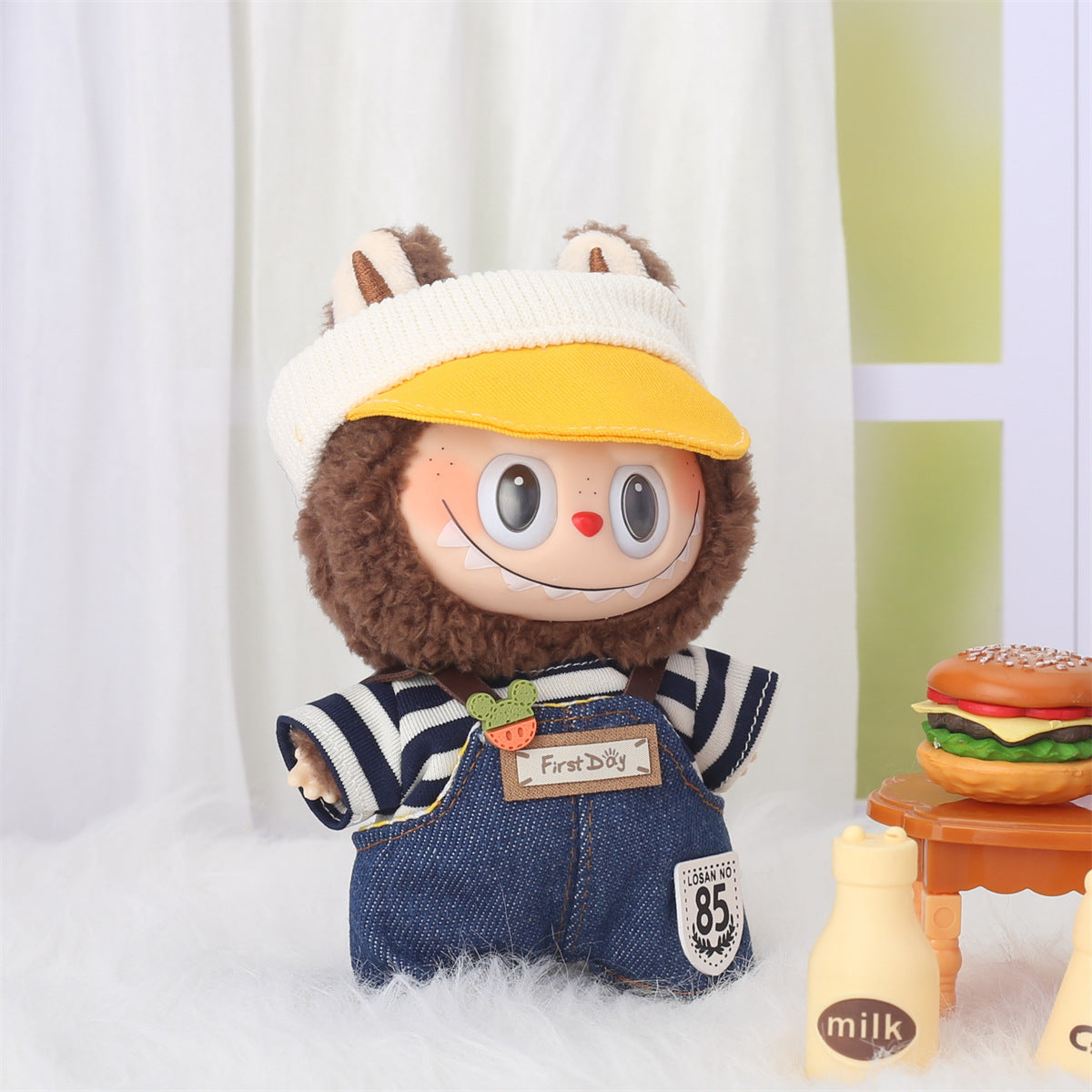 (only-clothes) First and Second Generation Labubu Clothing Accessories Labubu Sitting Doll Heart Sweater Bear Ear Hat Set