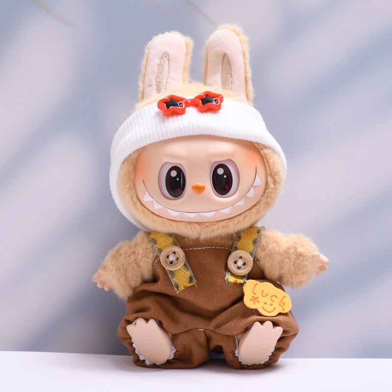 (only-clothes) First and Second Generation Labubu Pendant Luck Overalls Hat Set Labubu Dress-Up Doll Clothes