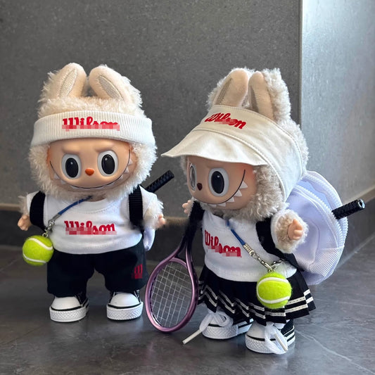 (Only-Clothes) Labubu Vinyl Doll Handmade Automobiles Curtain Cloth Tennis Clothing Doll Clothes 17cm Doll One, Two, Three Generation Sports Suit