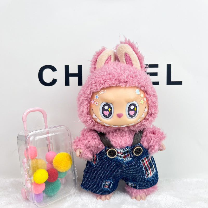 (only-clothes) Only Selling Clothes] 17cm Pendant Blind Box Labubu Doll Clothes Keychain Labubu Plush Doll Denim Clothes Cute
