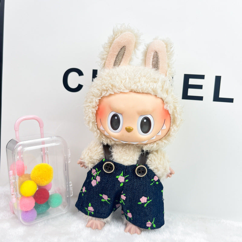 (only-clothes) Only Selling Clothes] 17cm Pendant Blind Box Labubu Doll Clothes Keychain Labubu Plush Doll Denim Clothes Cute