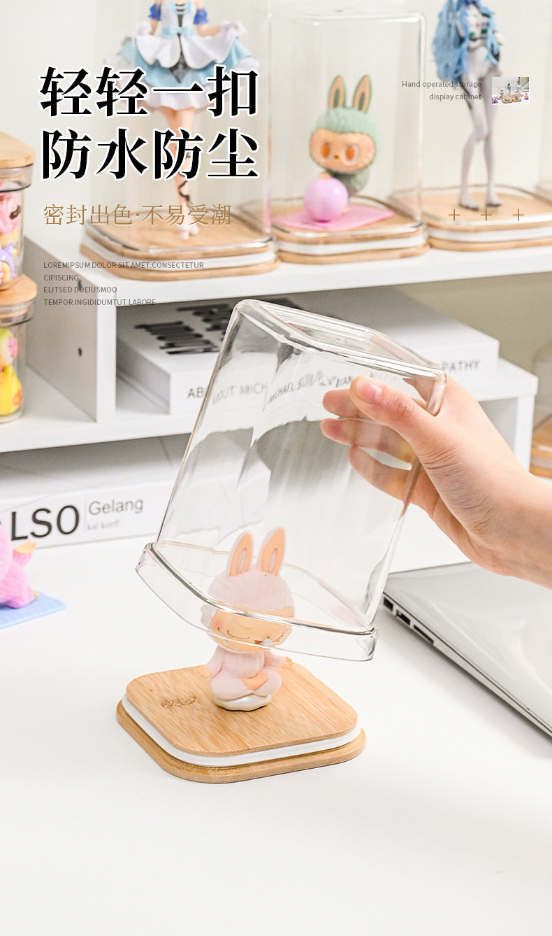 Transparent Labubu Display Box Dustproof Bamboo Wood High Transparency Trendy Toy Cute Bubble Mart Figurine Box Mini Storage Box