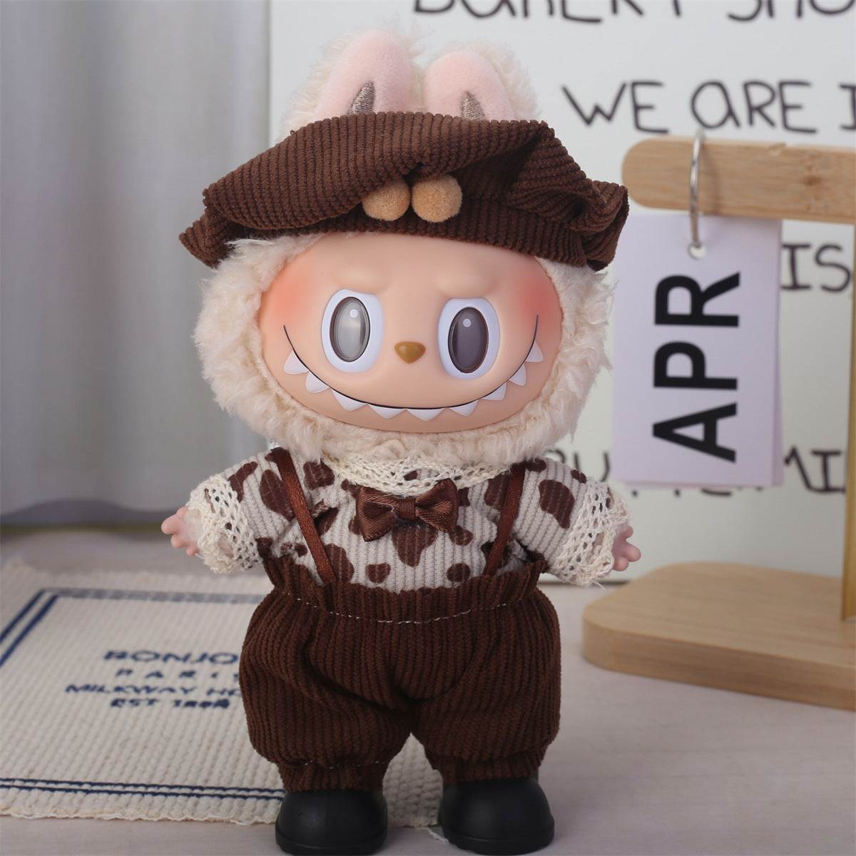 (only-clothes) First and Second Generation Labubu Clothing Accessories Labubu Sitting Doll Heart Sweater Bear Ear Hat Set