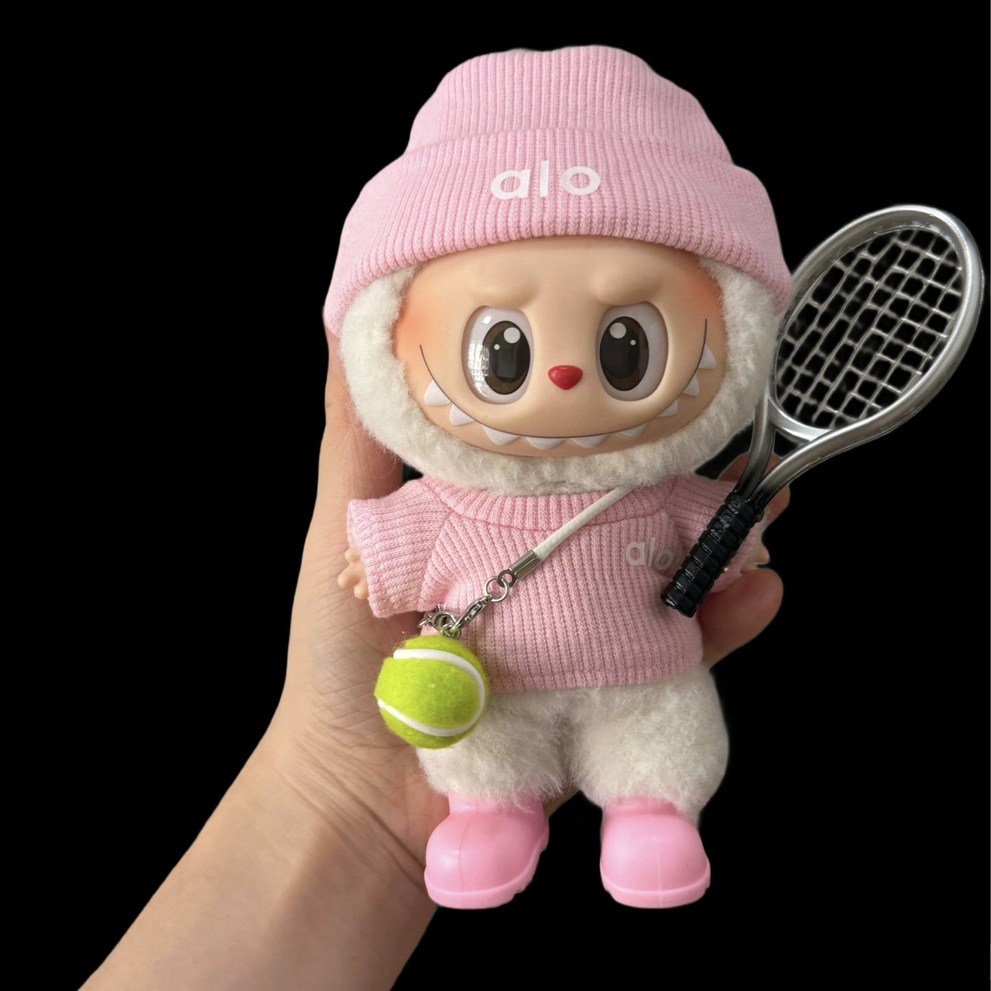 (only-clothes) In Stock Alo Knitted Labubu Tennis Baby Clothes Sports Set First Second Third Generation Sitting Party Labubu Clothes