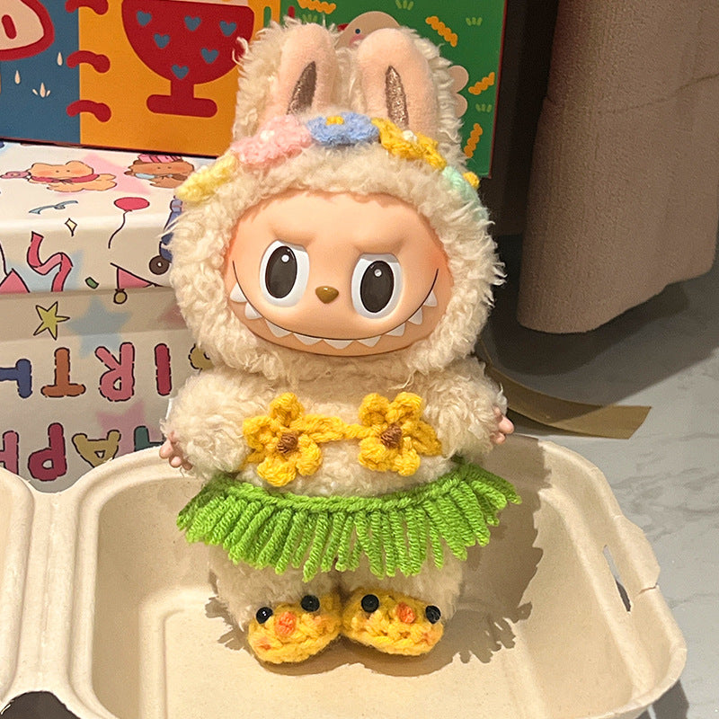 (Only-Clothes) Labubu Doll Clothes Grass Skirt Clothes Bikini Doll Super Cute Decoration Original Hair Band Cute Doll Accessories
