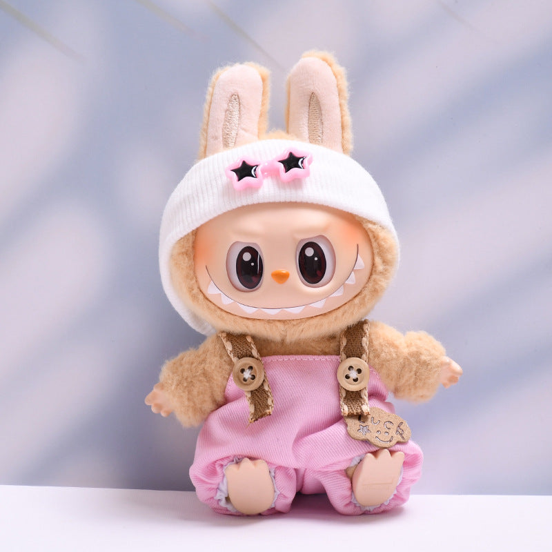 (only-clothes) First and Second Generation Labubu Pendant Luck Overalls Hat Set Labubu Dress-Up Doll Clothes