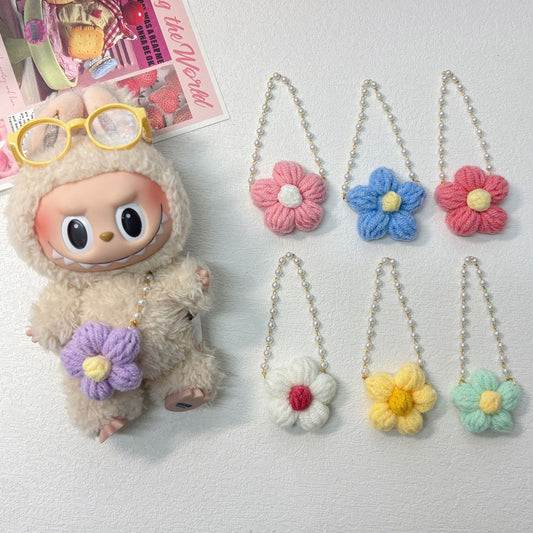 (only-clothes) New Handmade Crochet Bubble Mart Flower Crossbody Bag Labubu Doll Cute Plush Toy Accessories Clearance