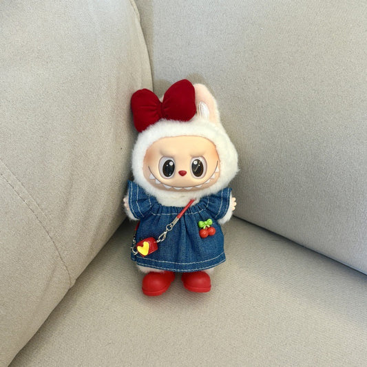(only-clothes)[Only Baby Clothes] Labubu Vinyl Doll 15-17CM Cute Bowknot Denim Dress Baby Clothes Set